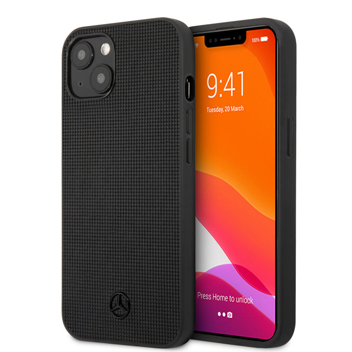 Mercedes-Benz iPhone 13 Mini Hardcase Backcover - Real Leather - Meshed - Zwart-Hoesjes-Ilumina Benelux