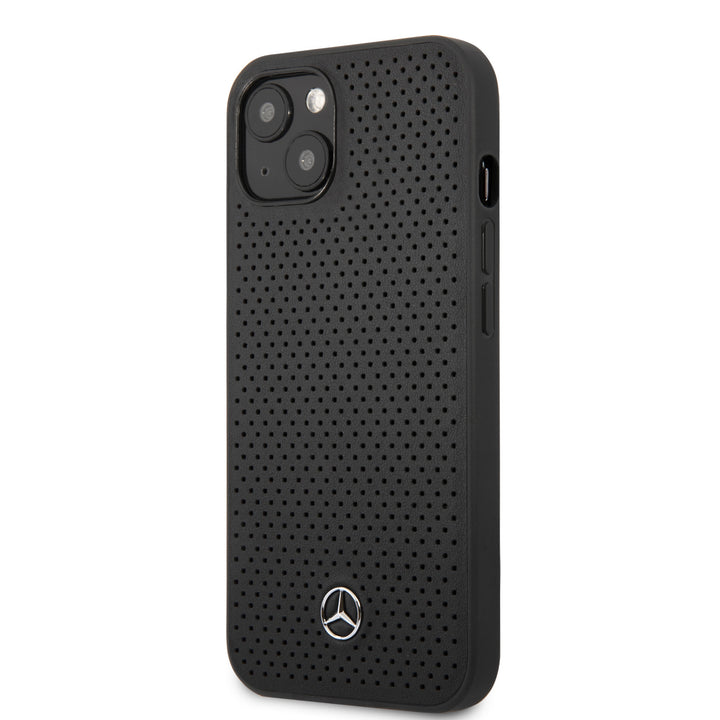 Mercedes-Benz iPhone 13 Mini Hardcase Backcover - Real Leather - Perforated - Zwart-Hoesjes-Ilumina Benelux