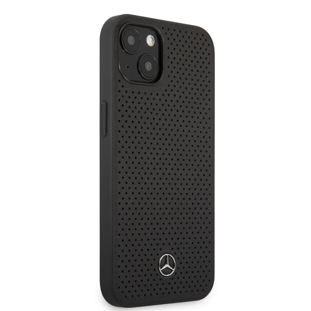 Mercedes-Benz iPhone 13 Mini Hardcase Backcover - Real Leather - Perforated - Zwart-Hoesjes-Ilumina Benelux