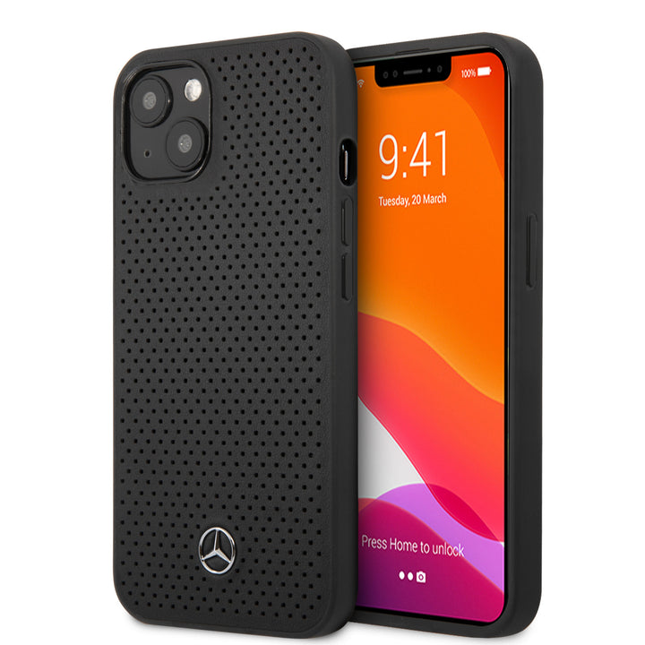Mercedes-Benz iPhone 13 Mini Hardcase Backcover - Real Leather - Perforated - Zwart-Hoesjes-Ilumina Benelux