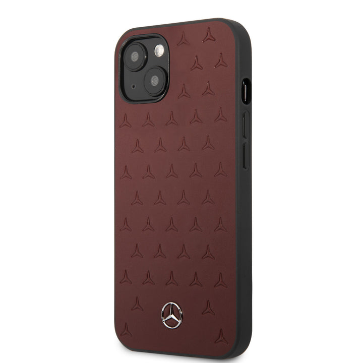 Mercedes-Benz iPhone 13 Mini Hardcase Backcover - Real Leather - Stars Pattern - Rood-Hoesjes-Ilumina Benelux