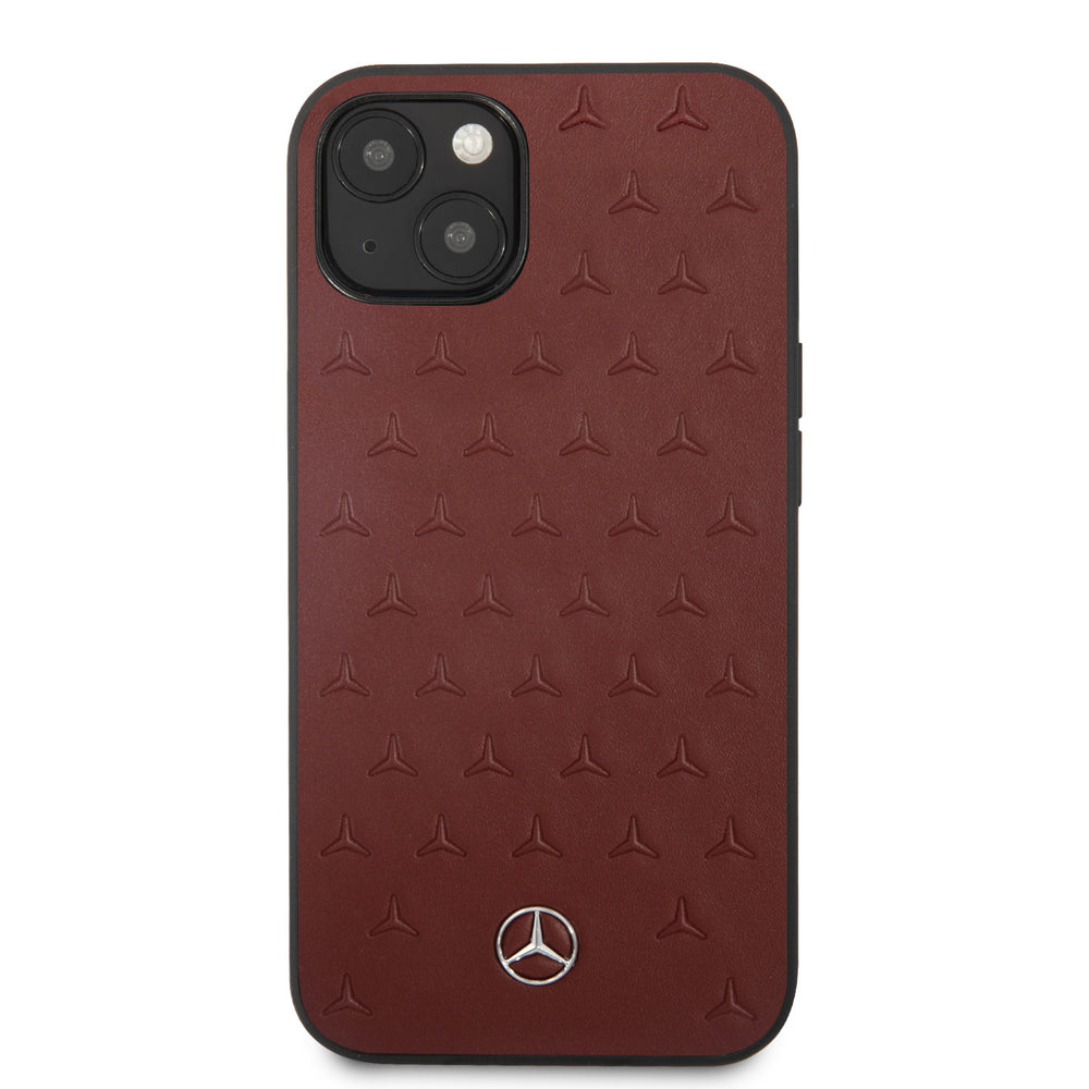 Mercedes-Benz iPhone 13 Mini Hardcase Backcover - Real Leather - Stars Pattern - Rood-Hoesjes-Ilumina Benelux