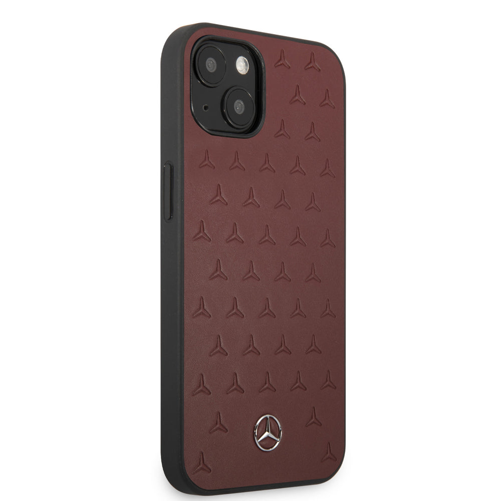 Mercedes-Benz iPhone 13 Mini Hardcase Backcover - Real Leather - Stars Pattern - Rood-Hoesjes-Ilumina Benelux