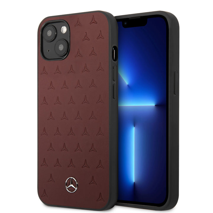 Mercedes-Benz iPhone 13 Mini Hardcase Backcover - Real Leather - Stars Pattern - Rood-Hoesjes-Ilumina Benelux