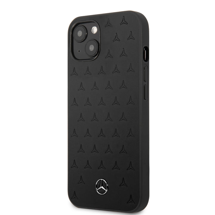 Mercedes-Benz iPhone 13 Mini Hardcase Backcover - Real Leather - Stars Pattern - Zwart-Hoesjes-Ilumina Benelux