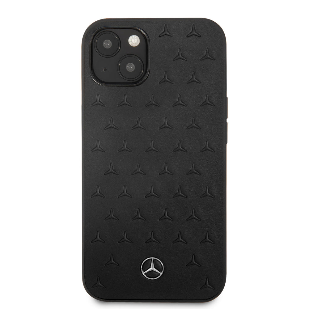 Mercedes-Benz iPhone 13 Mini Hardcase Backcover - Real Leather - Stars Pattern - Zwart-Hoesjes-Ilumina Benelux