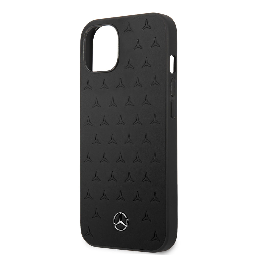 Mercedes-Benz iPhone 13 Mini Hardcase Backcover - Real Leather - Stars Pattern - Zwart-Hoesjes-Ilumina Benelux