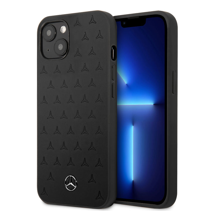 Mercedes-Benz iPhone 13 Mini Hardcase Backcover - Real Leather - Stars Pattern - Zwart-Hoesjes-Ilumina Benelux