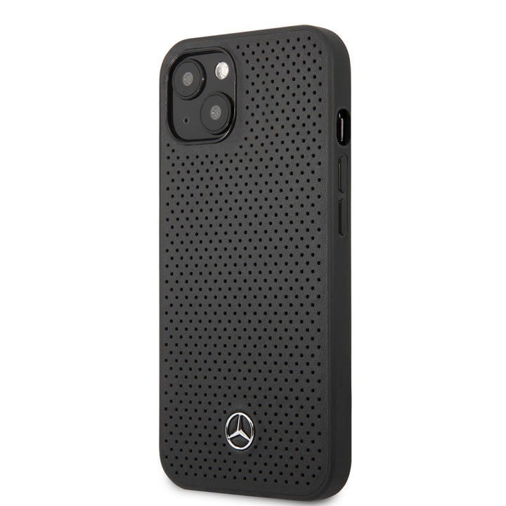 Mercedes-Benz iPhone 13 Mini Hardcase Backcover hoesje - Real Leather - Perforated - Grijs-Hoesjes-Ilumina Benelux
