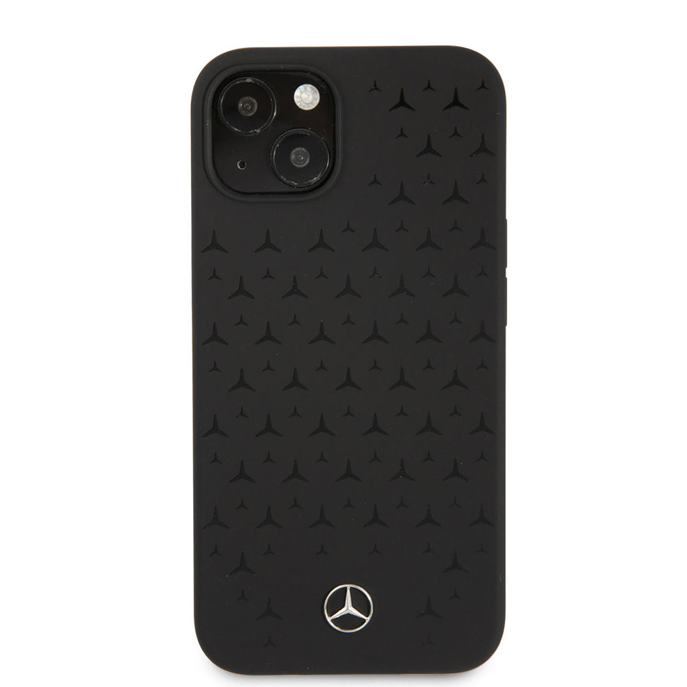 Mercedes-Benz iPhone 13 Mini Hardcase Backcover hoesje - Real Leather - Stars Pattern - Zwart-Hoesjes-Ilumina Benelux