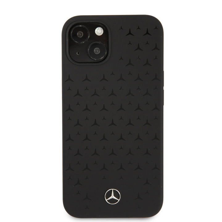 Mercedes-Benz iPhone 13 Mini Hardcase Backcover hoesje - Real Leather - Stars Pattern - Zwart-Hoesjes-Ilumina Benelux