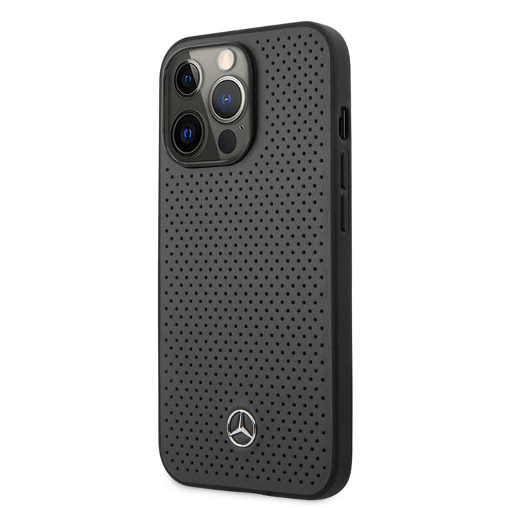 Mercedes-Benz iPhone 13 Pro Backcover hoesje - Genuine Leather - Perforated - Grijs-Hoesjes-Ilumina Benelux
