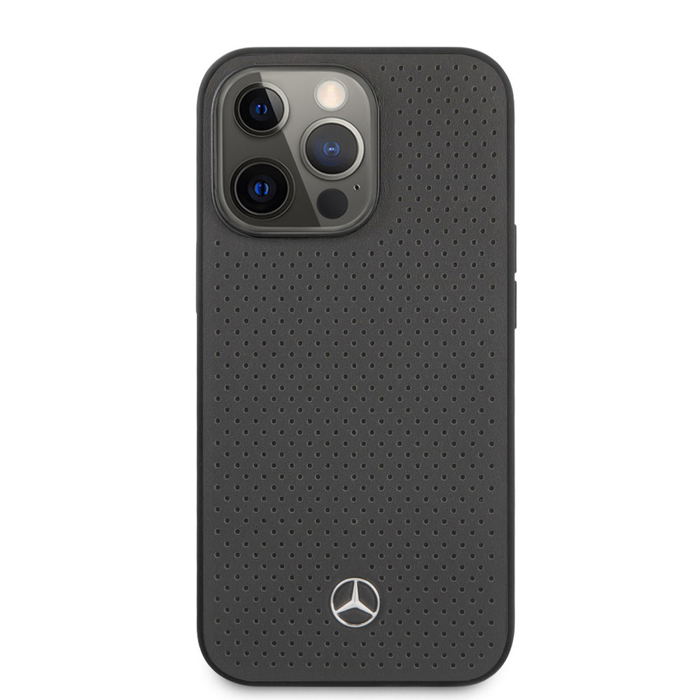 Mercedes-Benz iPhone 13 Pro Backcover hoesje - Genuine Leather - Perforated - Grijs-Hoesjes-Ilumina Benelux