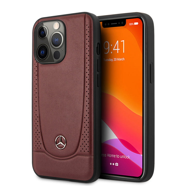 Mercedes-Benz iPhone 13 Pro Backcover hoesje - Genuine Leather - Perforated - Rood-Hoesjes-Ilumina Benelux