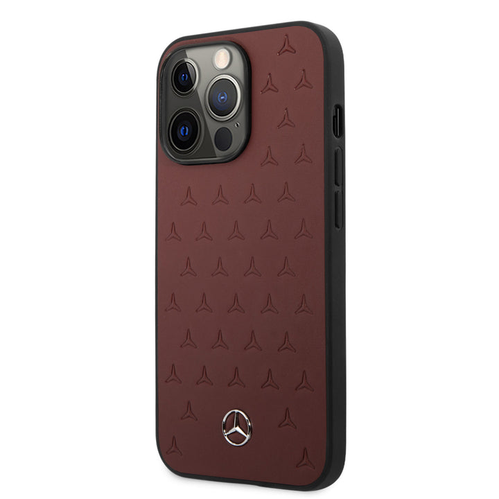 Mercedes-Benz iPhone 13 Pro Backcover hoesje - Genuine Leather - Stars Pattern - Rood-Hoesjes-Ilumina Benelux