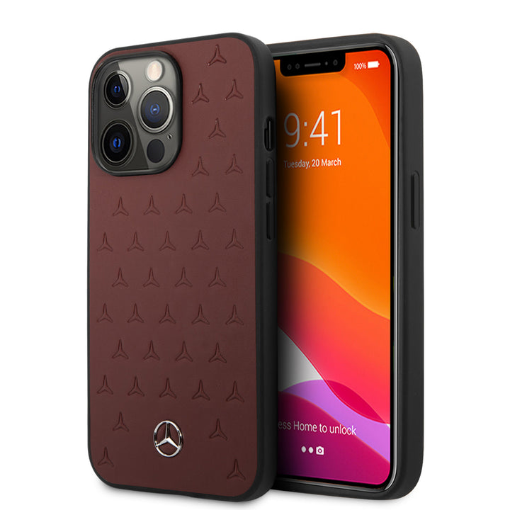 Mercedes-Benz iPhone 13 Pro Backcover hoesje - Genuine Leather - Stars Pattern - Rood-Hoesjes-Ilumina Benelux