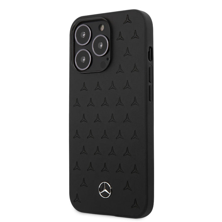 Mercedes-Benz iPhone 13 Pro Backcover hoesje - Genuine Leather - Stars Pattern - Zwart-Hoesjes-Ilumina Benelux