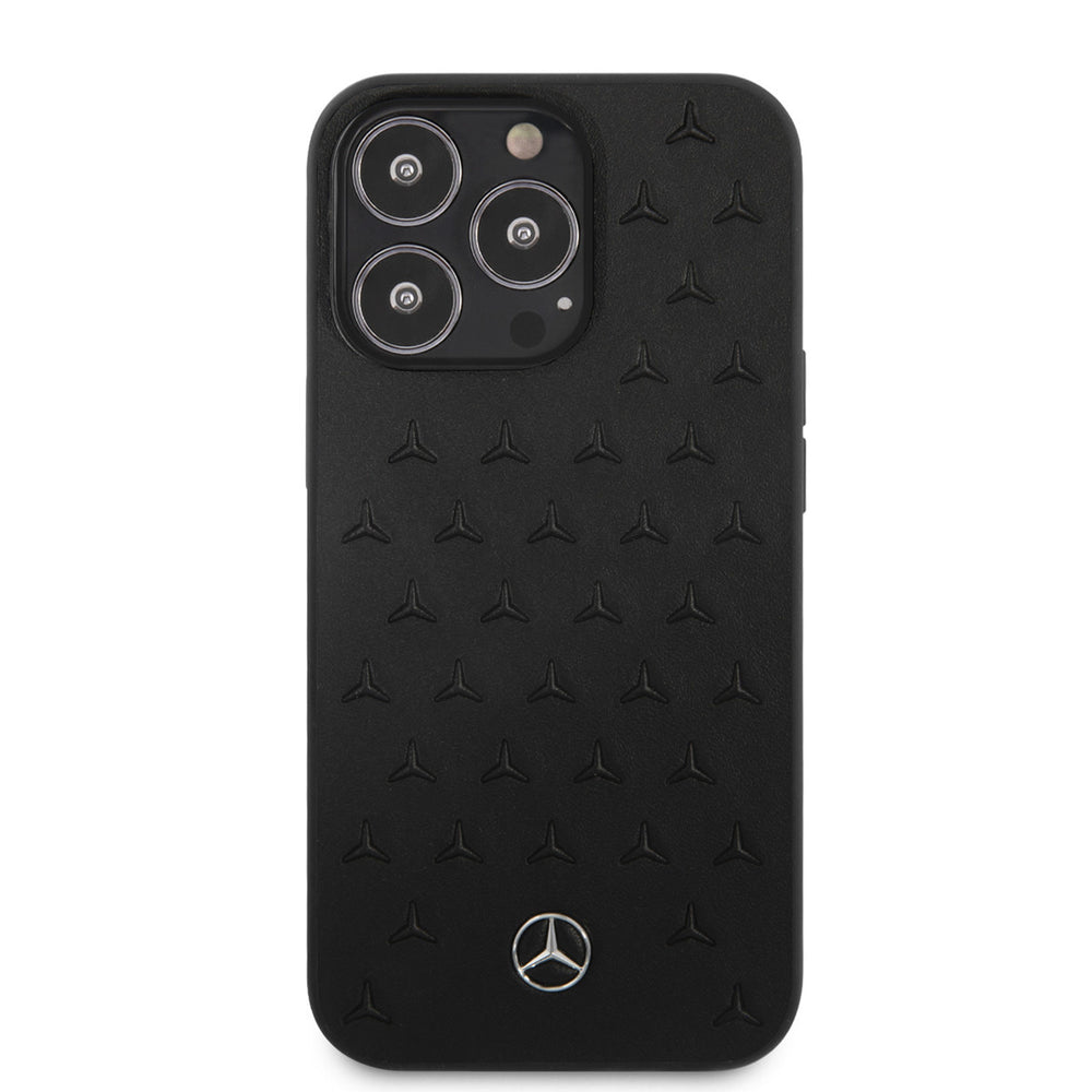 Mercedes-Benz iPhone 13 Pro Backcover hoesje - Genuine Leather - Stars Pattern - Zwart-Hoesjes-Ilumina Benelux