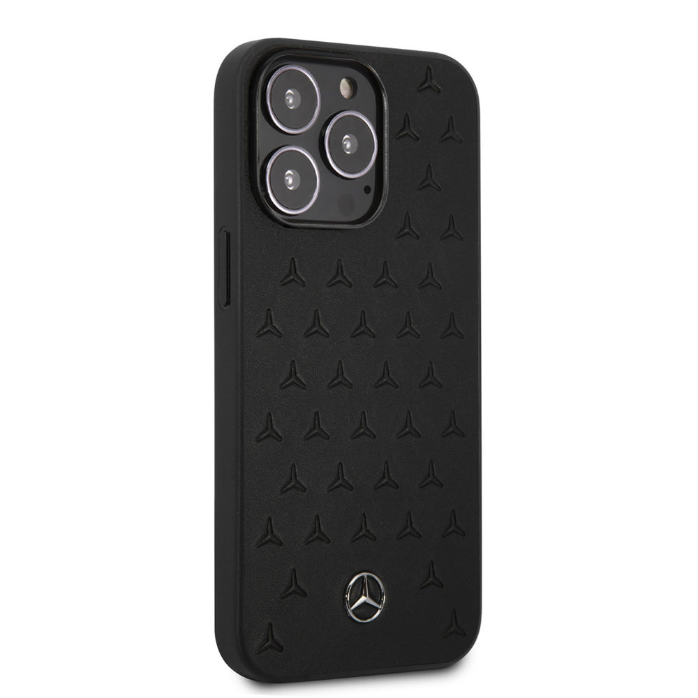 Mercedes-Benz iPhone 13 Pro Backcover hoesje - Genuine Leather - Stars Pattern - Zwart-Hoesjes-Ilumina Benelux