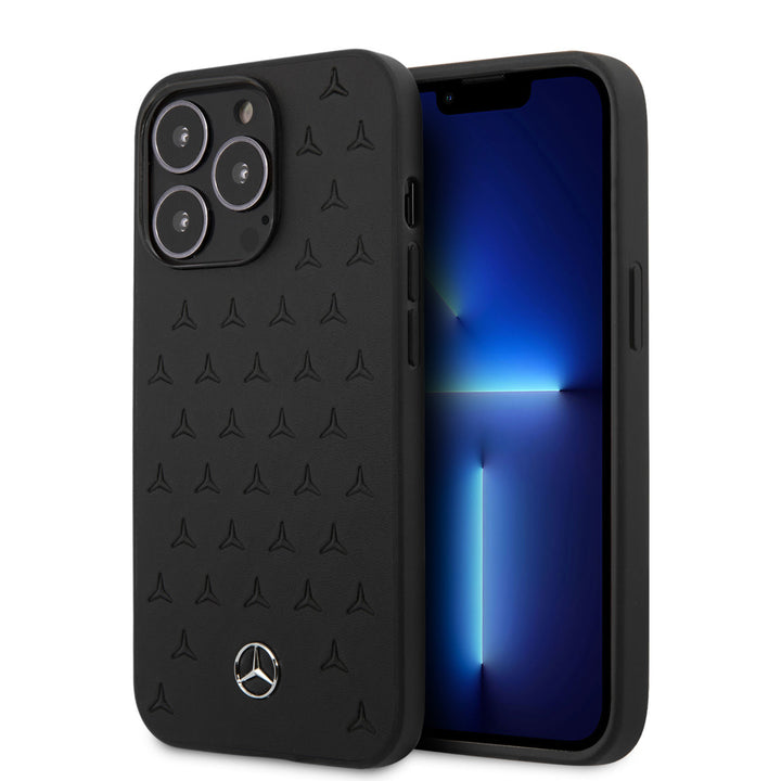 Mercedes-Benz iPhone 13 Pro Backcover hoesje - Genuine Leather - Stars Pattern - Zwart-Hoesjes-Ilumina Benelux