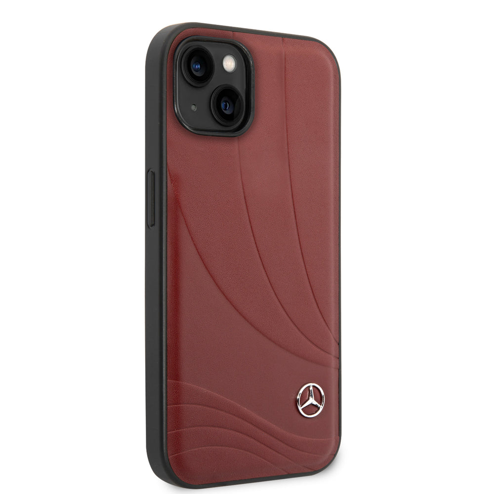 Mercedes-Benz iPhone 14 & 13 Hardcase Backcover - Genuine Leather - New Wave III - Rood-Hoesjes-Ilumina Benelux