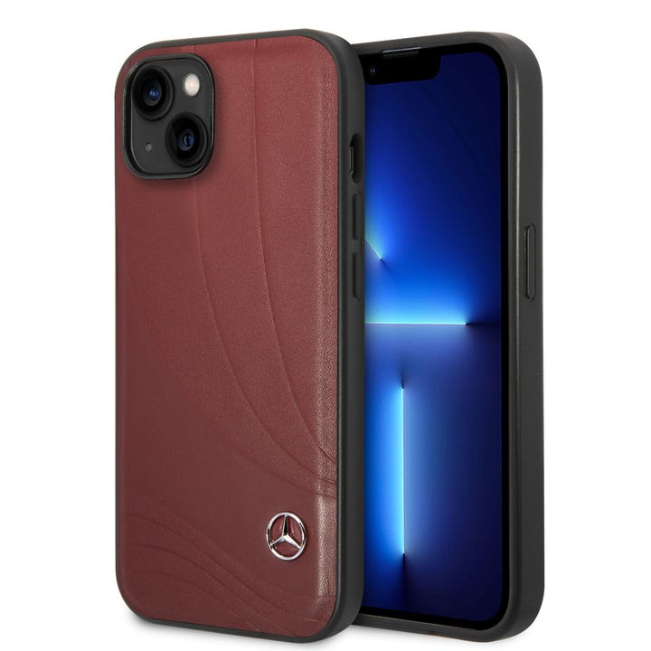 Mercedes-Benz iPhone 14 & 13 Hardcase Backcover - Genuine Leather - New Wave III - Rood-Hoesjes-Ilumina Benelux
