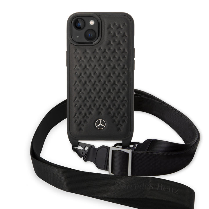 Mercedes-Benz iPhone 14 & 13 TPU Backcover - Strap Case - Star Pattern - Zwart-Hoesjes-Ilumina Benelux