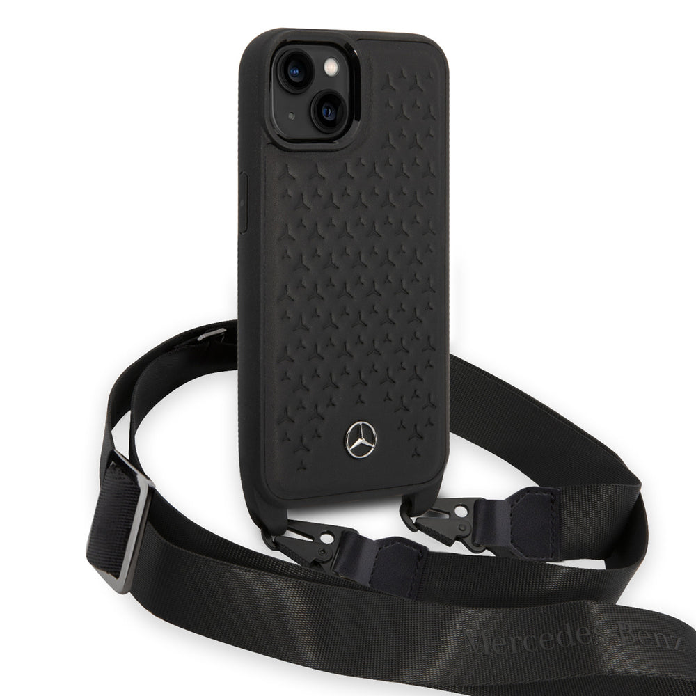 Mercedes-Benz iPhone 14 & 13 TPU Backcover - Strap Case - Star Pattern - Zwart-Hoesjes-Ilumina Benelux
