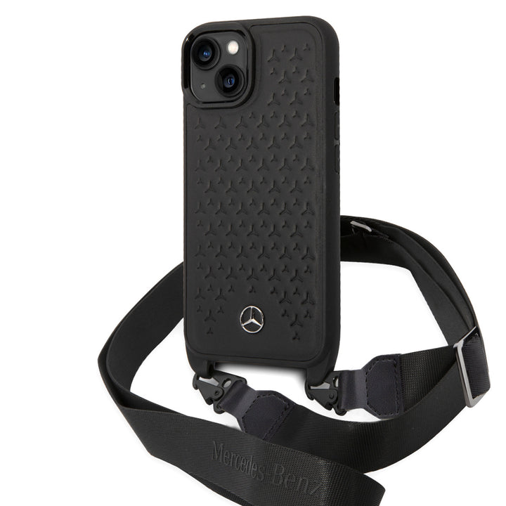 Mercedes-Benz iPhone 14 & 13 TPU Backcover - Strap Case - Star Pattern - Zwart-Hoesjes-Ilumina Benelux