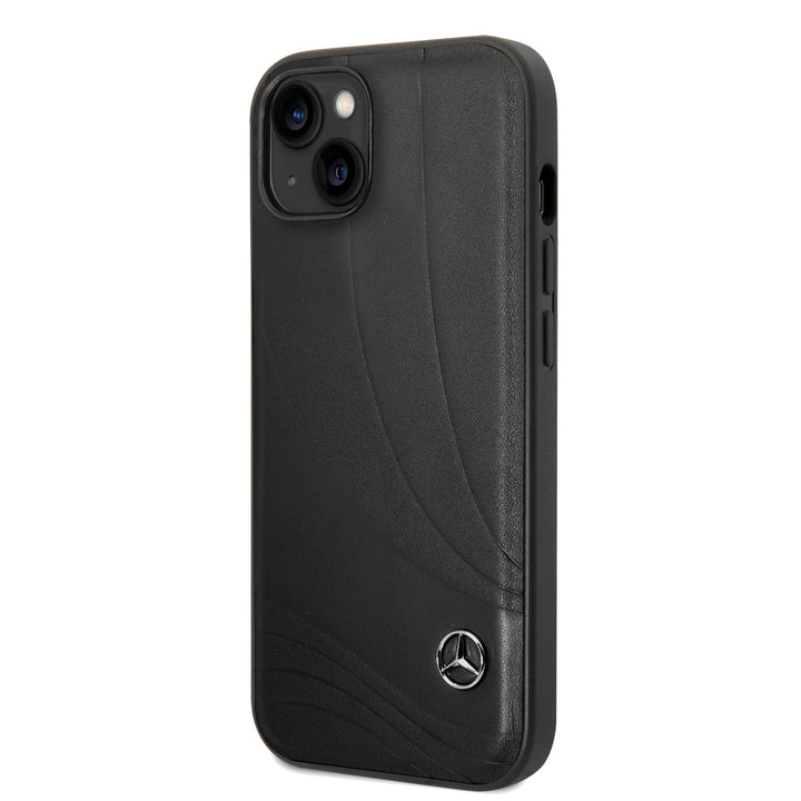 Mercedes-Benz iPhone 14 & 15 Plus Hardcase Backcover - Genuine Leather - New Wave III - Zwart-Hoesjes-Ilumina Benelux