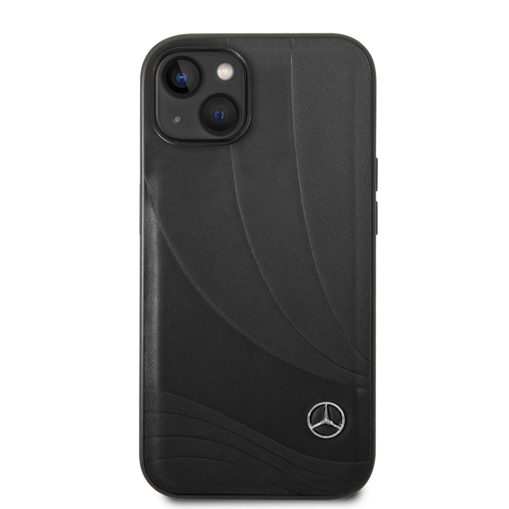Mercedes-Benz iPhone 14 & 15 Plus Hardcase Backcover - Genuine Leather - New Wave III - Zwart-Hoesjes-Ilumina Benelux