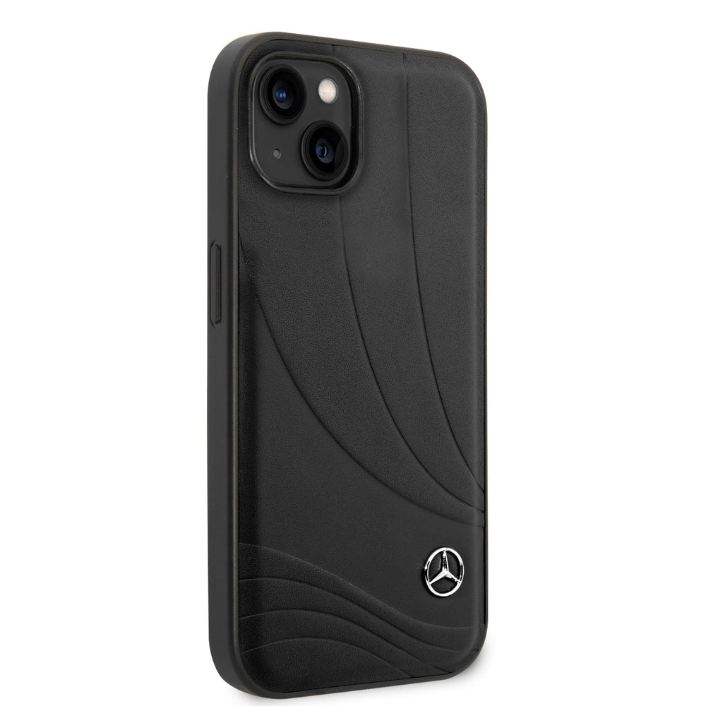 Mercedes-Benz iPhone 14 & 15 Plus Hardcase Backcover - Genuine Leather - New Wave III - Zwart-Hoesjes-Ilumina Benelux