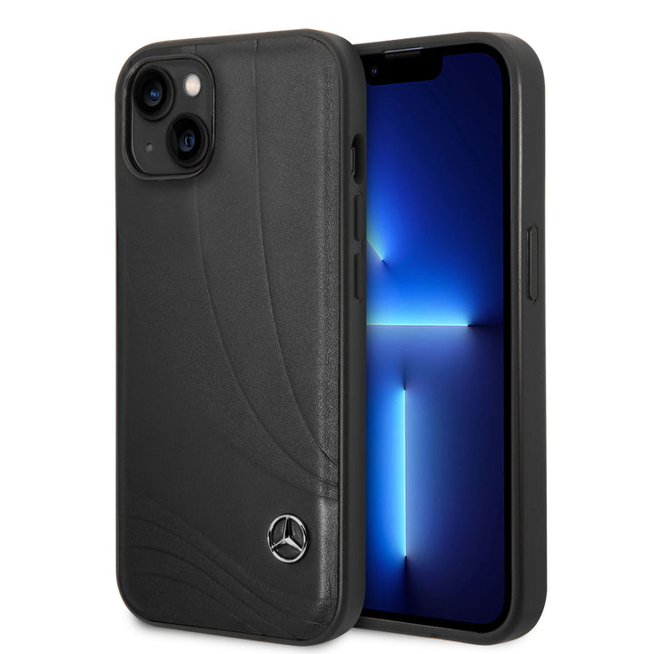 Mercedes-Benz iPhone 14 & 15 Plus Hardcase Backcover - Genuine Leather - New Wave III - Zwart-Hoesjes-Ilumina Benelux