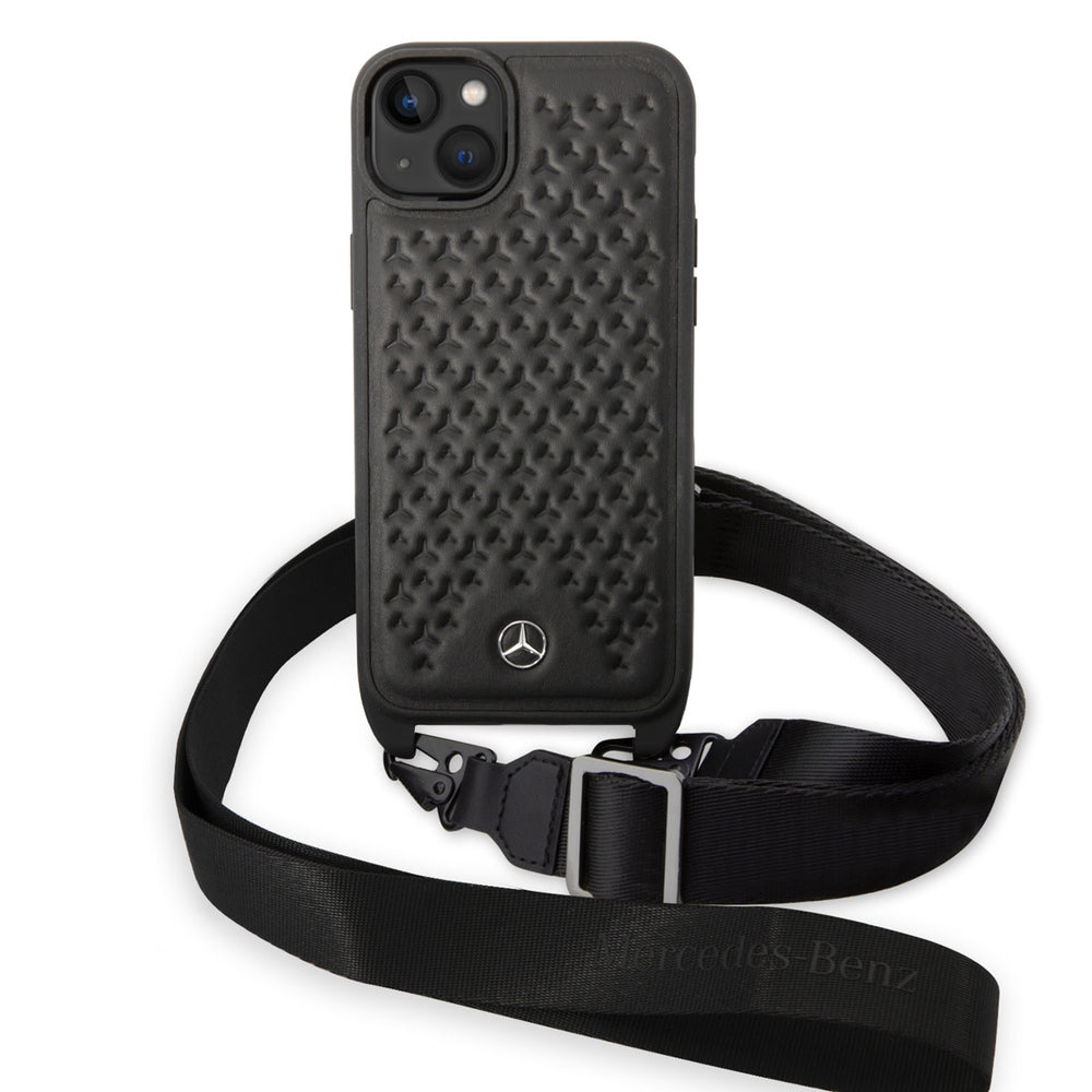 Mercedes-Benz iPhone 14 & 15 Plus TPU Backcover - Strap Case - Star Pattern - Zwart-Hoesjes-Ilumina Benelux