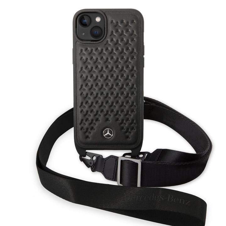 Mercedes-Benz iPhone 14 & 15 Plus TPU Backcover - Strap Case - Star Pattern - Zwart-Hoesjes-Ilumina Benelux
