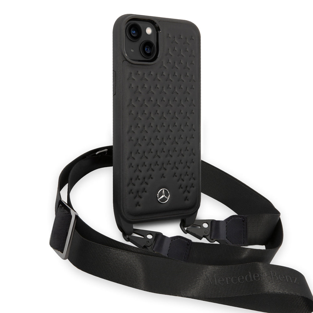 Mercedes-Benz iPhone 14 & 15 Plus TPU Backcover - Strap Case - Star Pattern - Zwart-Hoesjes-Ilumina Benelux
