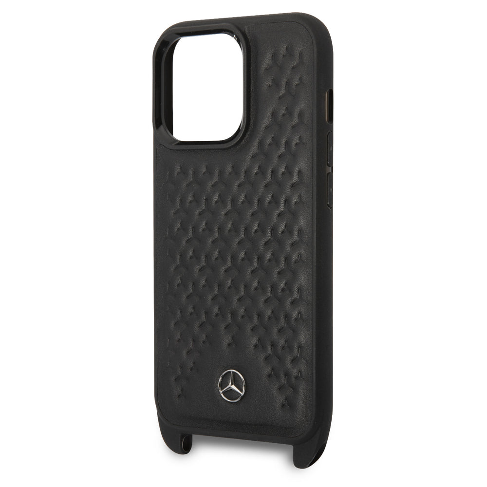 Mercedes-Benz iPhone 14 & 15 Plus TPU Backcover - Strap Case - Star Pattern - Zwart-Hoesjes-Ilumina Benelux