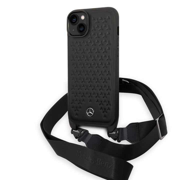 Mercedes-Benz iPhone 14 & 15 Plus TPU Backcover - Strap Case - Star Pattern - Zwart-Hoesjes-Ilumina Benelux