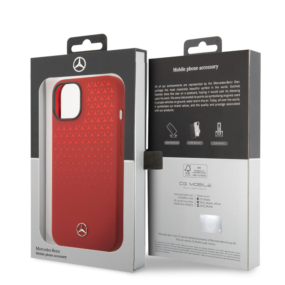Mercedes-Benz iPhone 14 Plus & 15 Plus Backcover hoesje - Double Layer - Gradient Star Pattern Vertical - Rood-Hoesjes-Ilumina Benelux