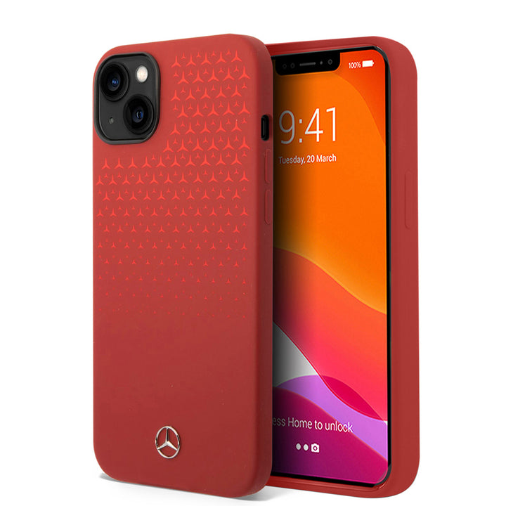 Mercedes-Benz iPhone 14 Plus & 15 Plus Backcover hoesje - Double Layer - Gradient Star Pattern Vertical - Rood-Hoesjes-Ilumina Benelux