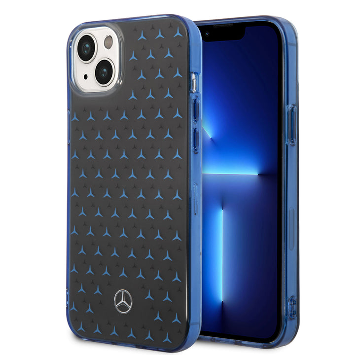 Mercedes-Benz iPhone 14 Plus & 15 Plus Backcover hoesje - Double Layer Large Star Pattern - Blauw-Hoesjes-Ilumina Benelux