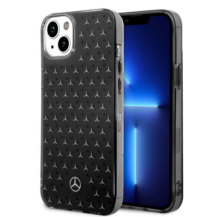 Mercedes-Benz iPhone 14 Plus & 15 Plus Backcover hoesje - Double Layer Large Star Pattern - Zilver-Hoesjes-Ilumina Benelux