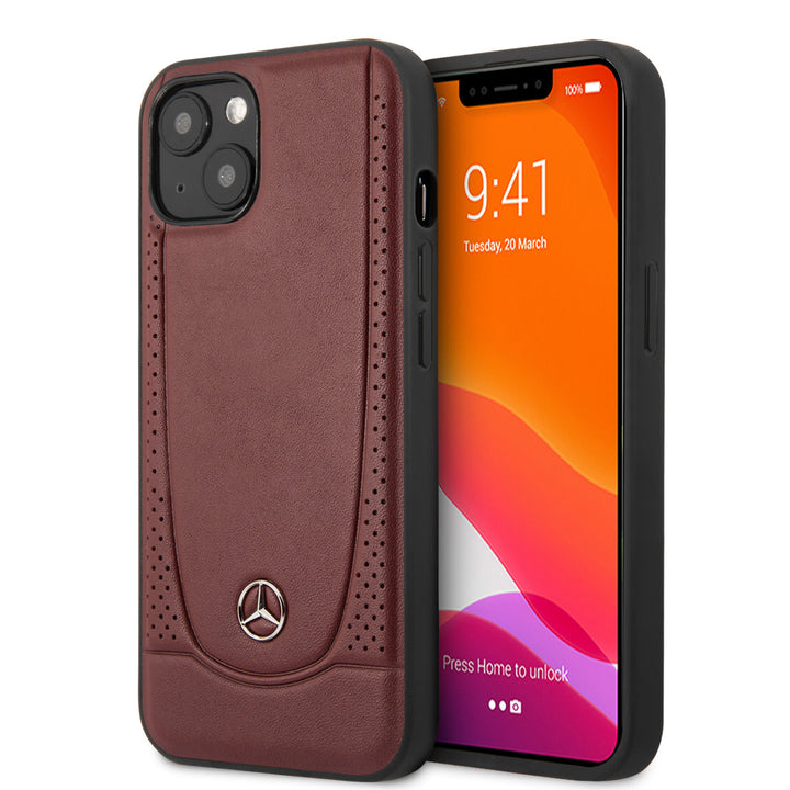 Mercedes-Benz iPhone 14 Plus & 15 Plus Backcover hoesje - Genuine Leather - Perforated - Rood-Hoesjes-Ilumina Benelux