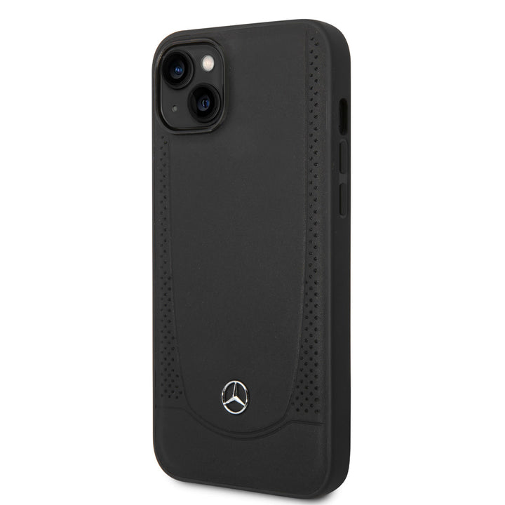 Mercedes-Benz iPhone 14 Plus & 15 Plus Backcover hoesje - Genuine Leather - Perforated - Zwart-Hoesjes-Ilumina Benelux