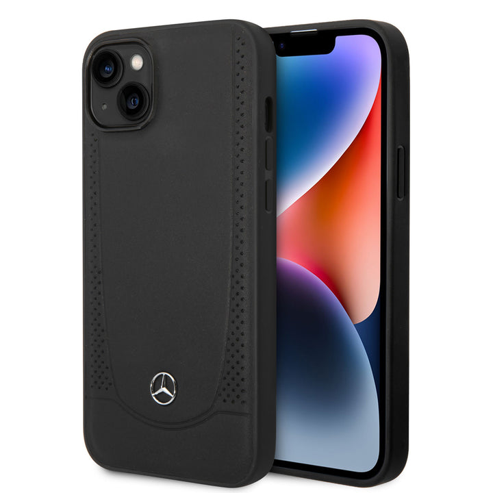 Mercedes-Benz iPhone 14 Plus & 15 Plus Backcover hoesje - Genuine Leather - Perforated - Zwart-Hoesjes-Ilumina Benelux