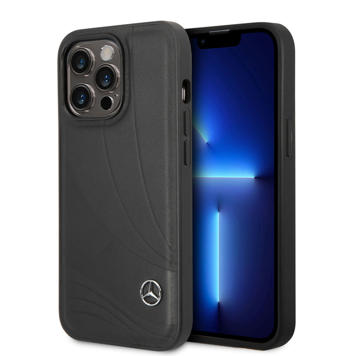 Mercedes-Benz iPhone 14 Pro Backcover hoesje - Genuine Leather - New Wave - Zwart-Hoesjes-Ilumina Benelux