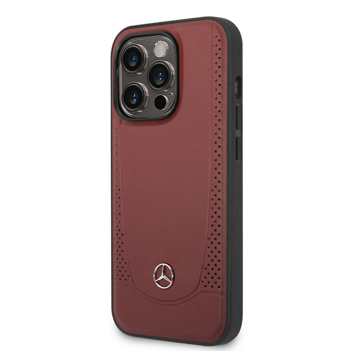 Mercedes-Benz iPhone 14 Pro Backcover hoesje - Genuine Leather - Perforated - Rood-Hoesjes-Ilumina Benelux