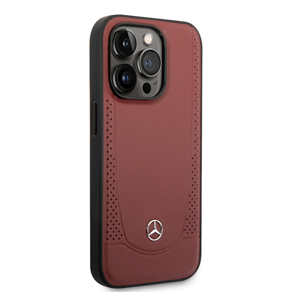 Mercedes-Benz iPhone 14 Pro Backcover hoesje - Genuine Leather - Perforated - Rood-Hoesjes-Ilumina Benelux