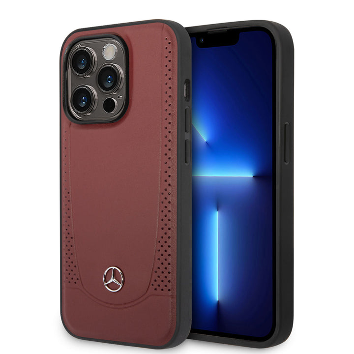 Mercedes-Benz iPhone 14 Pro Backcover hoesje - Genuine Leather - Perforated - Rood-Hoesjes-Ilumina Benelux