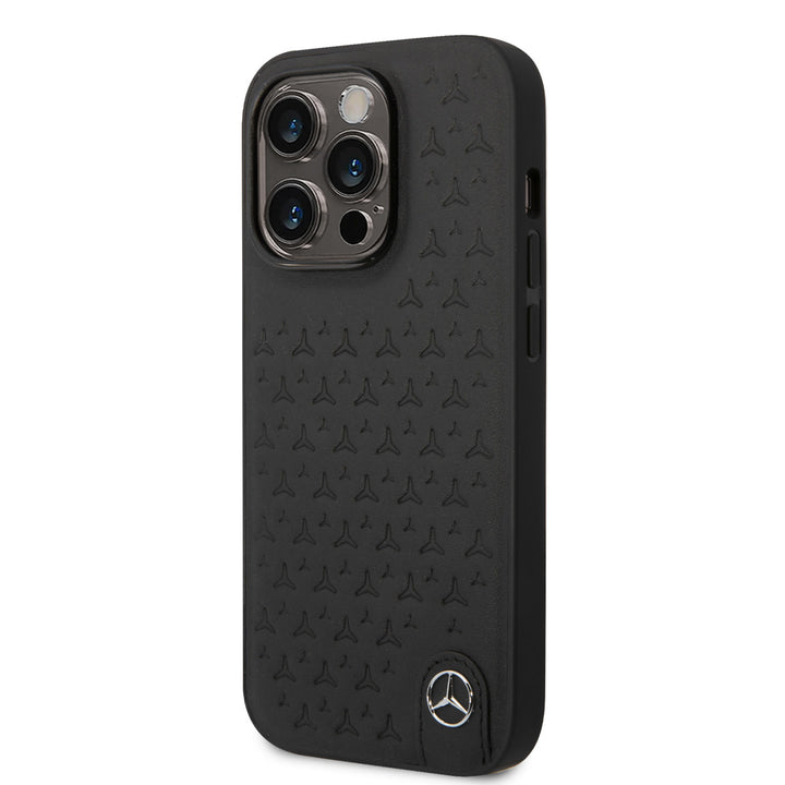 Mercedes-Benz iPhone 14 Pro Backcover hoesje - Genuine Leather - Stars Pattern - Zwart-Hoesjes-Ilumina Benelux